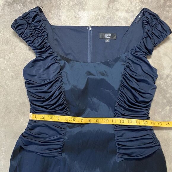 Tadashi‎ Shoji Dress Womens 14 Navy Blue Ruched Shirred Sides Stretch Taffeta - Picture 3 of 11